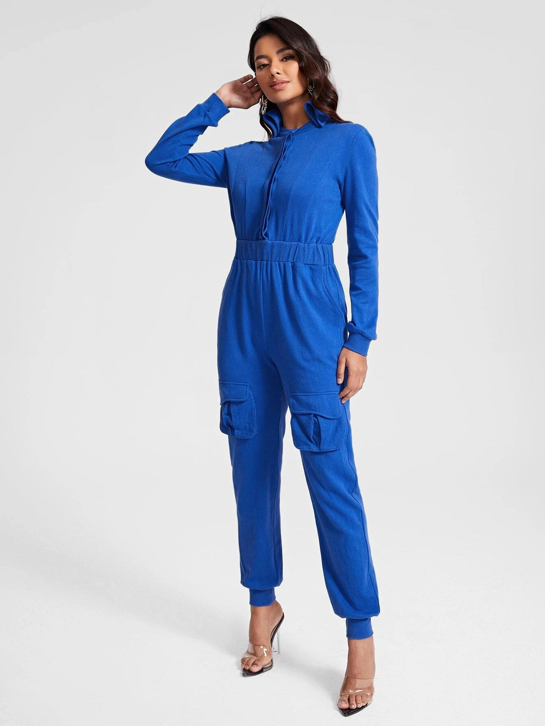 Mock Neck Flap Pocket Jumpsuit