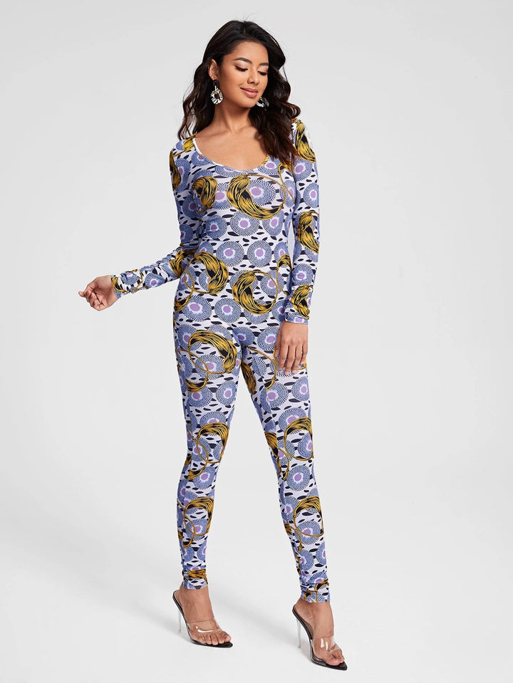 Graphic Print Unitard Jumpsuit