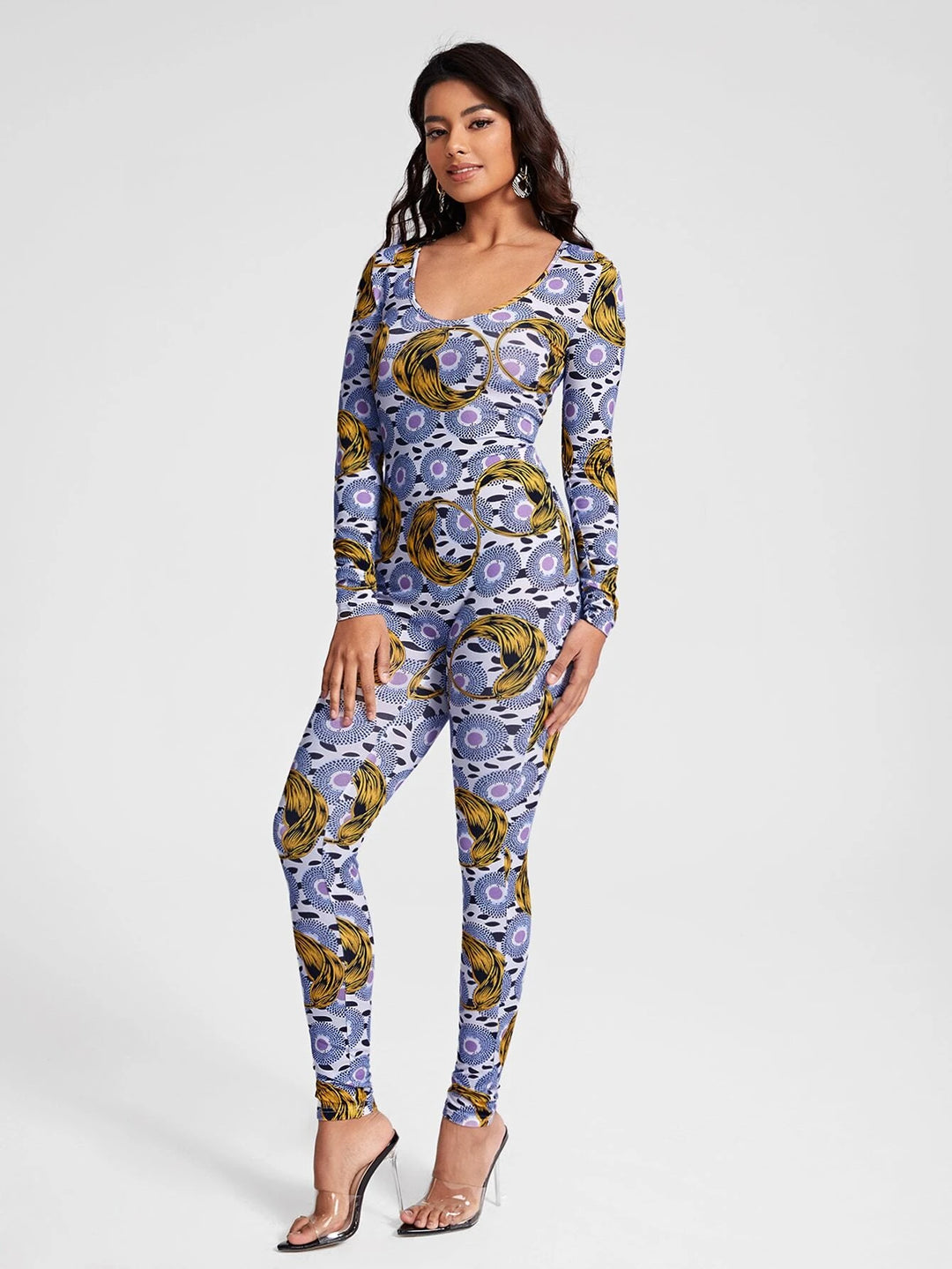 Graphic Print Unitard Jumpsuit