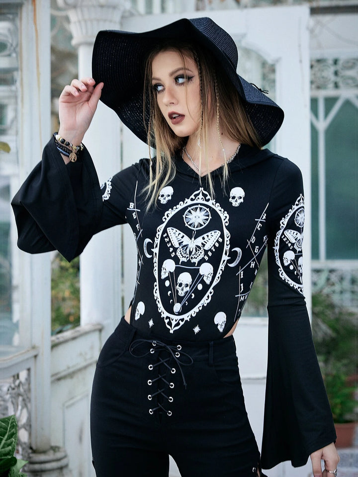 Halloween Print Hooded Bodysuit