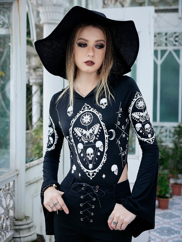 Halloween Print Hooded Bodysuit