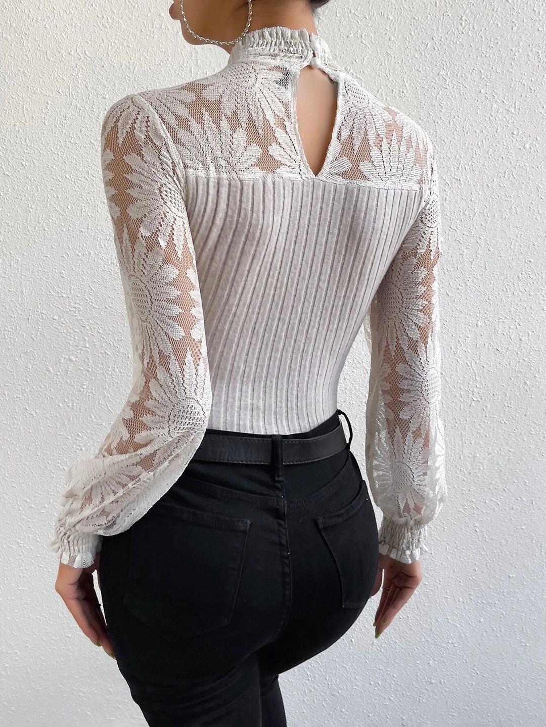 Contrast Lace Long Sleeved Bodysuit