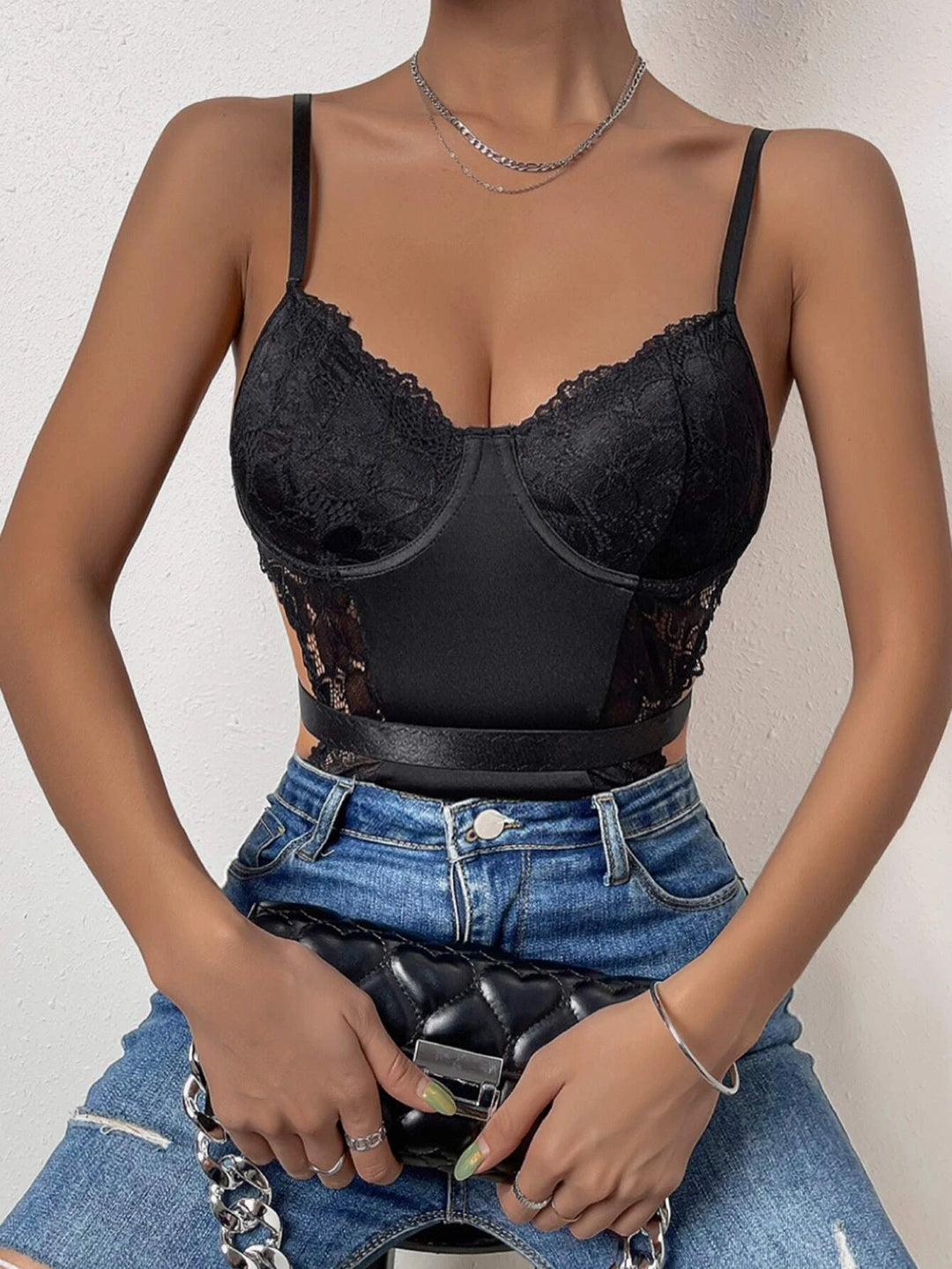 Contrasted Lace Cami Bodysuit