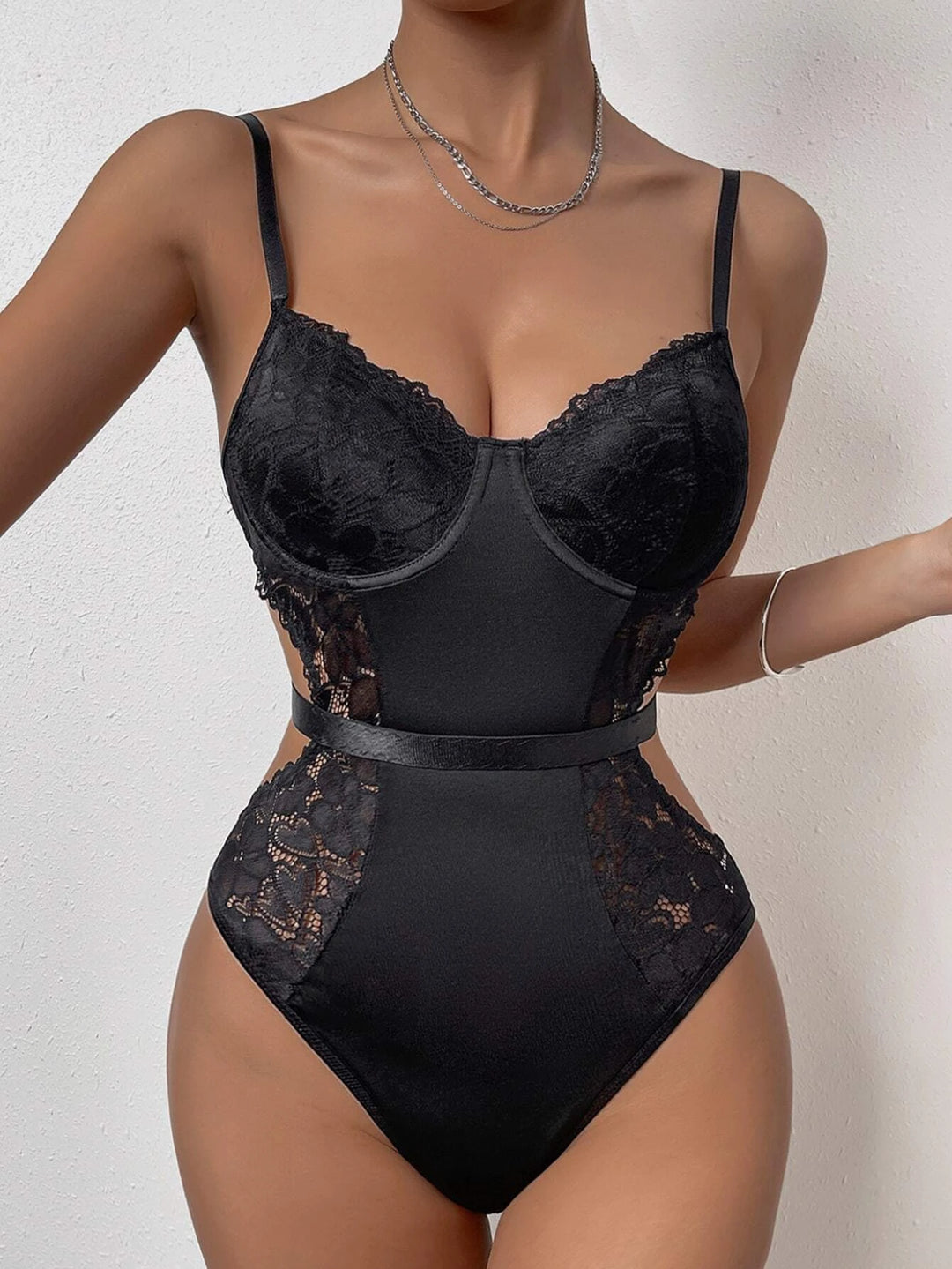 Contrasted Lace Cami Bodysuit
