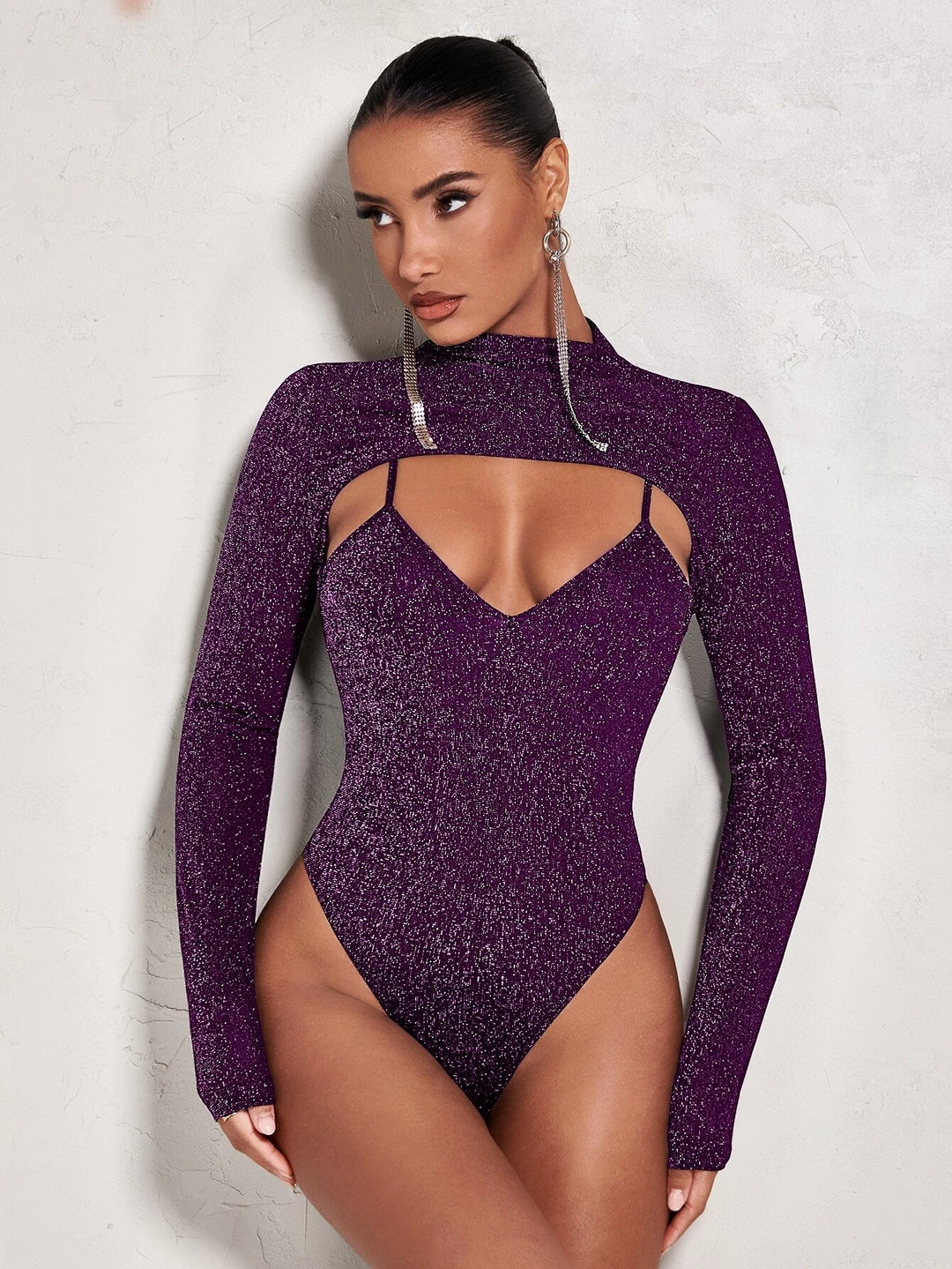 Long Sleeve Front Glitter Bodysuit