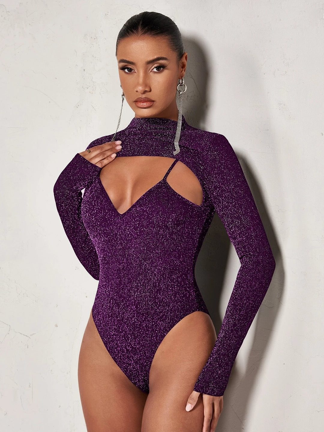 Long Sleeve Front Glitter Bodysuit