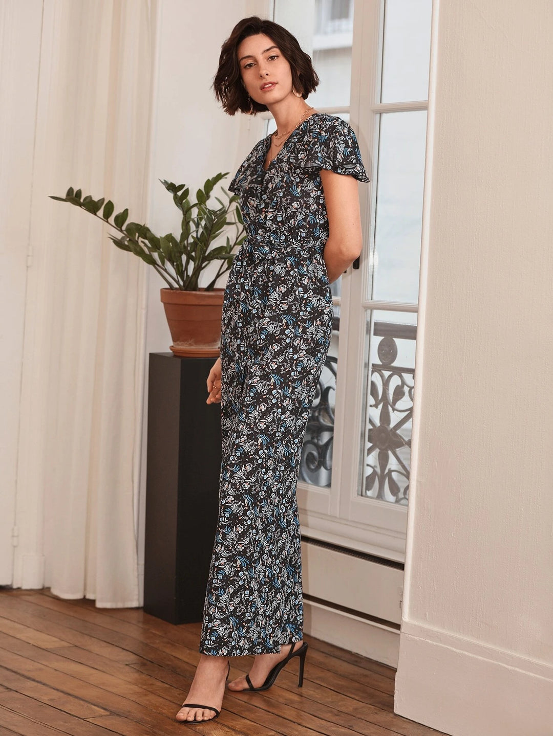 Floral Print Belted Wide Leg Jumpsuit