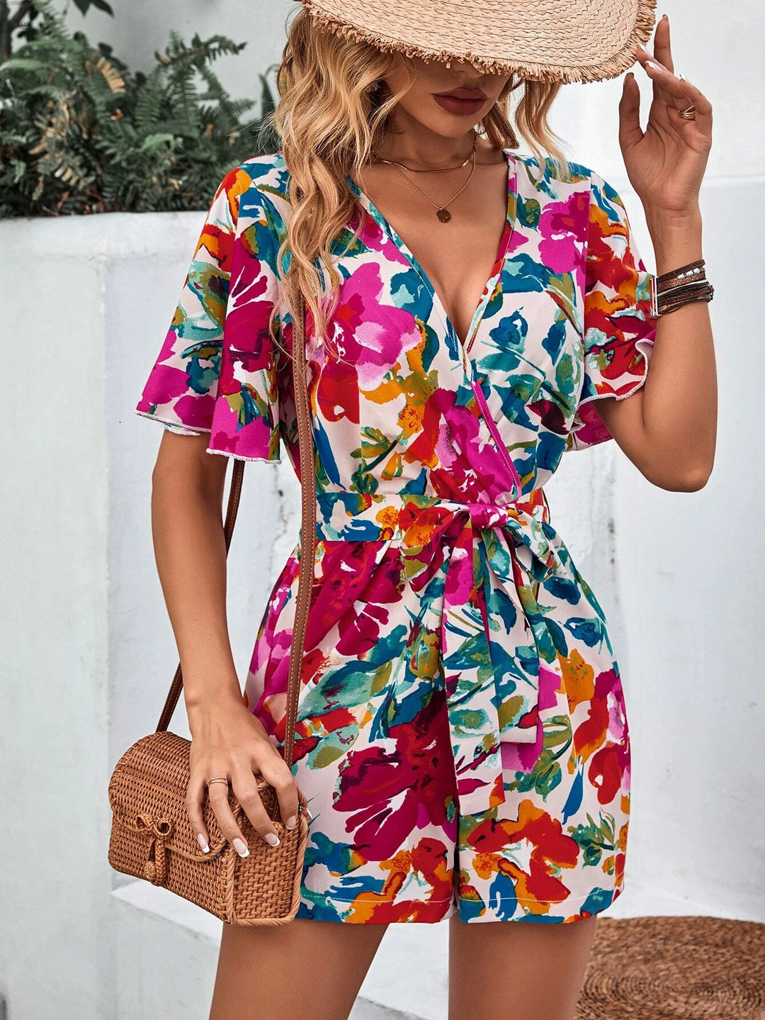 Floral Print Deep Romper