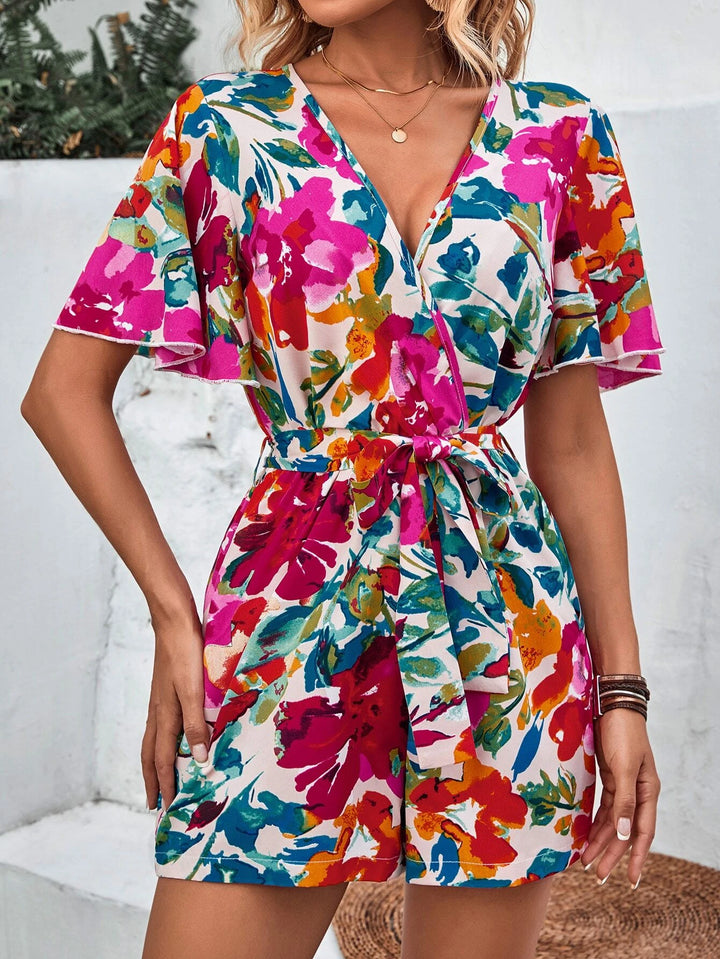 Floral Print Deep Romper