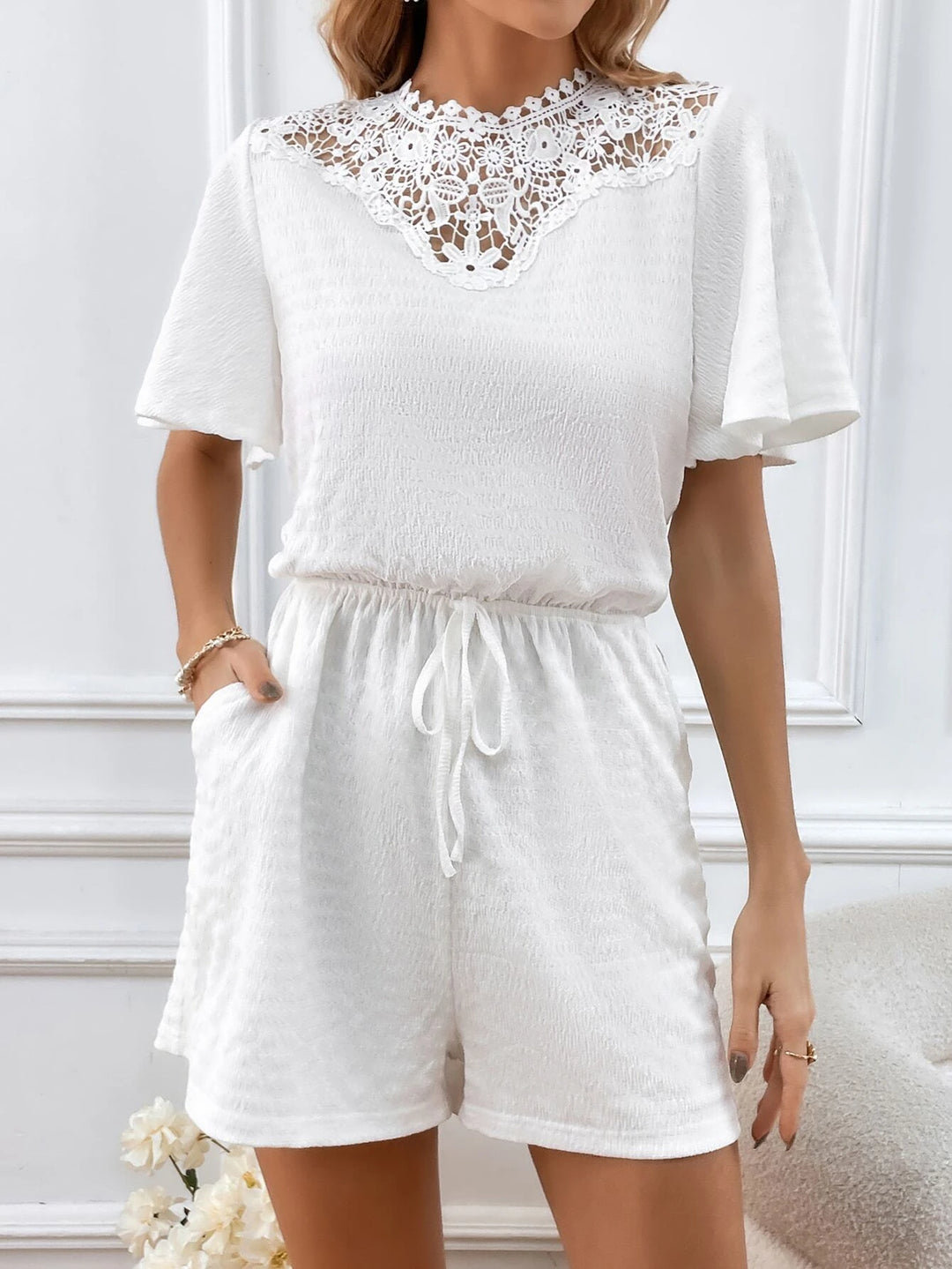 Butterfly Sleeve Knot Front Romper