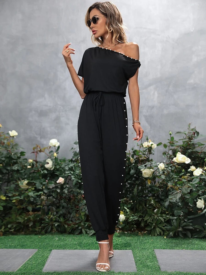 Casual Short Sleeve Belted Jumpsuit