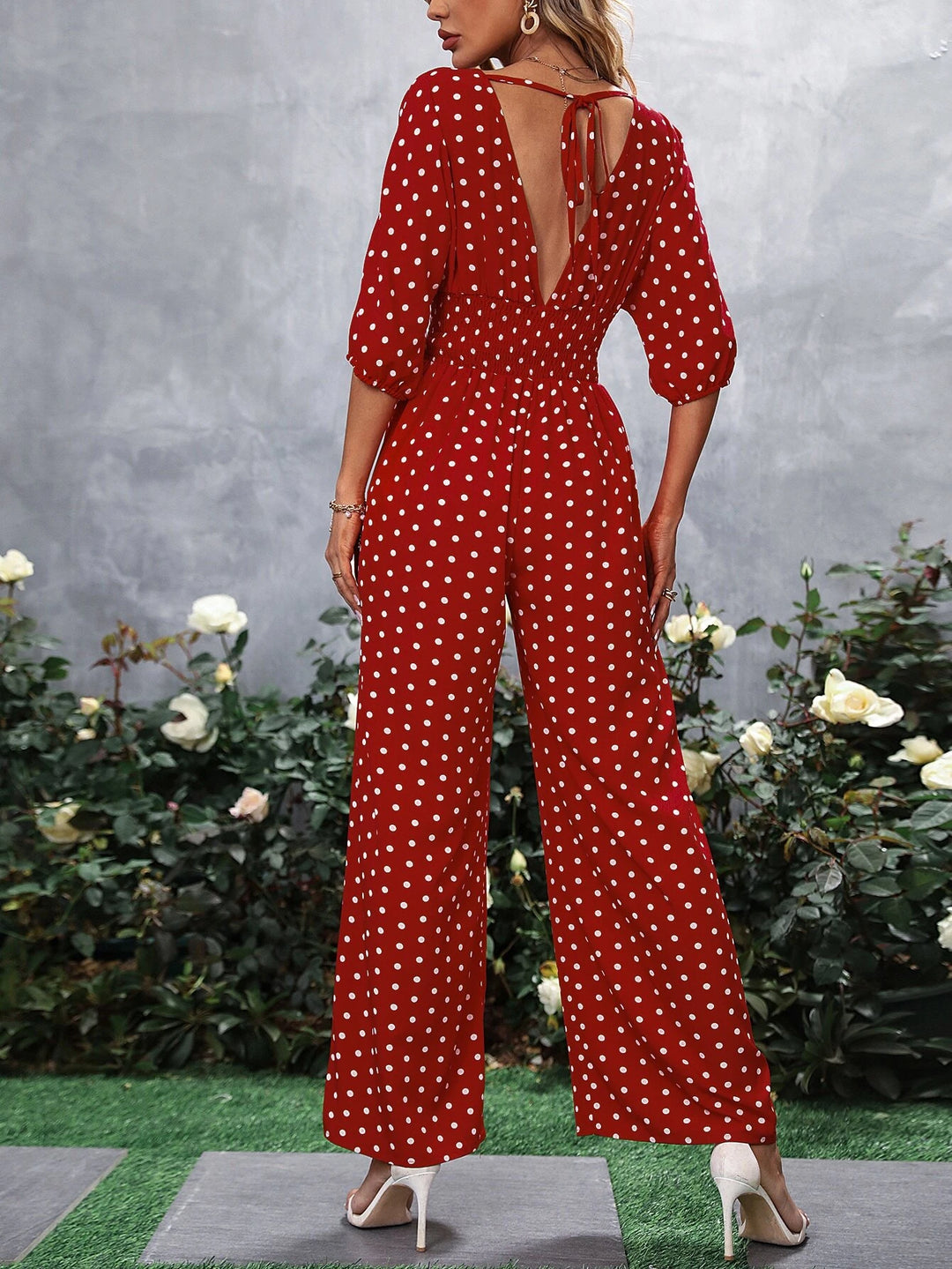 Polka Dot V Neck Jumpsuit