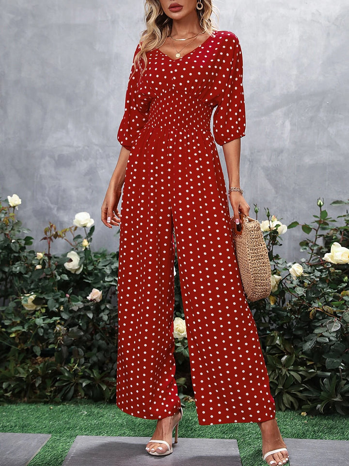 Polka Dot V Neck Jumpsuit