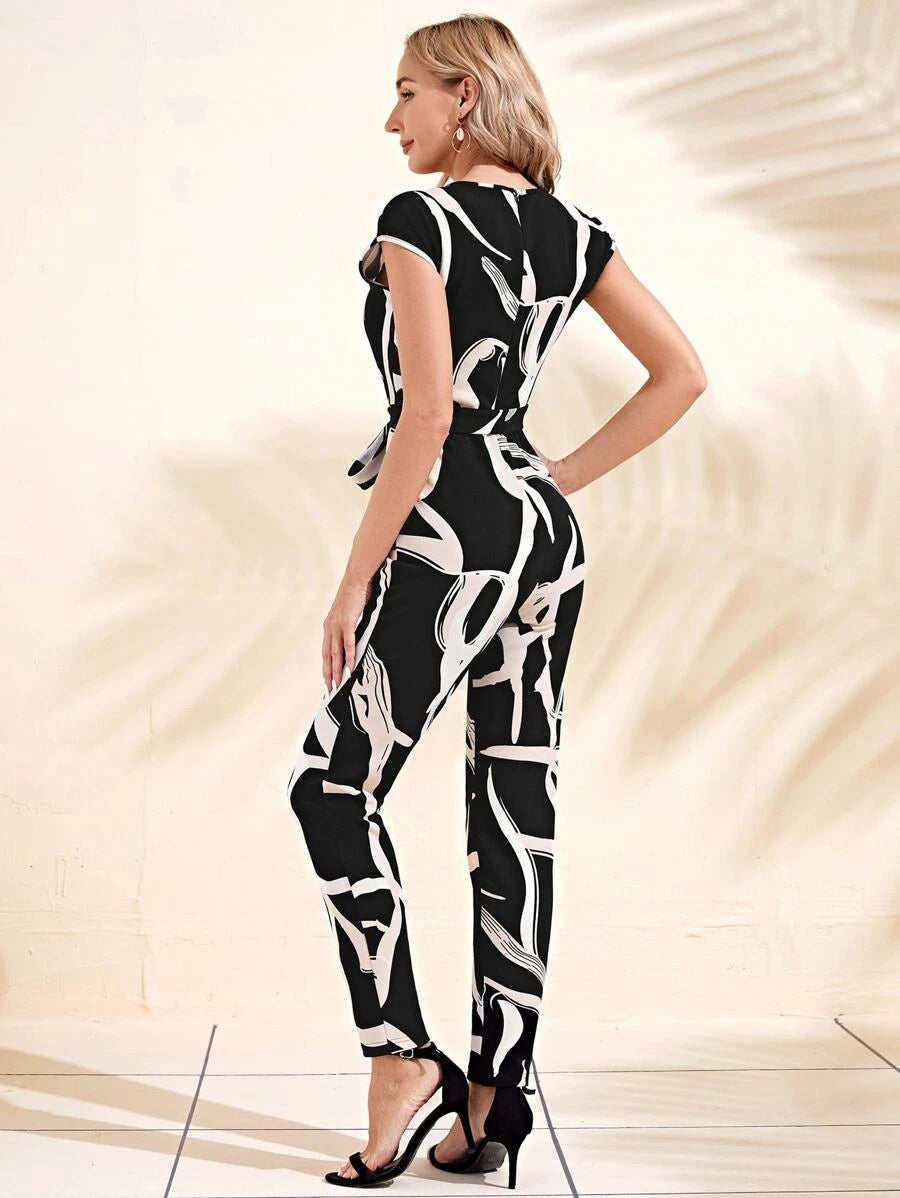 Graphic Print Belted Jumpsuit