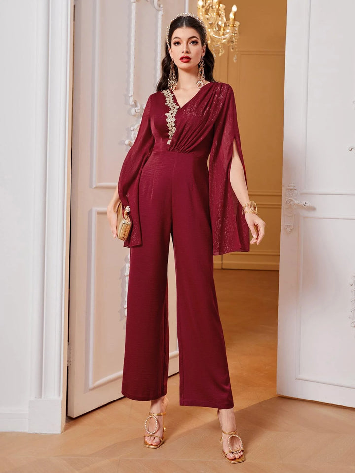 Floral Embroidery Sleeve Jumpsuit