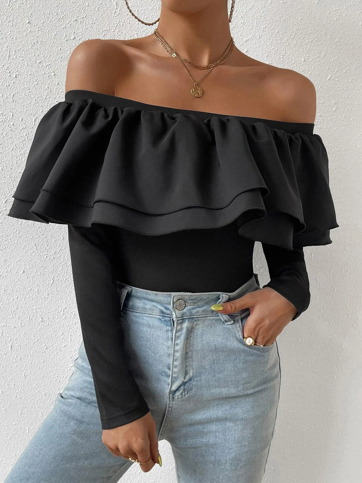 Off Shoulder Ruffle Bodysuit