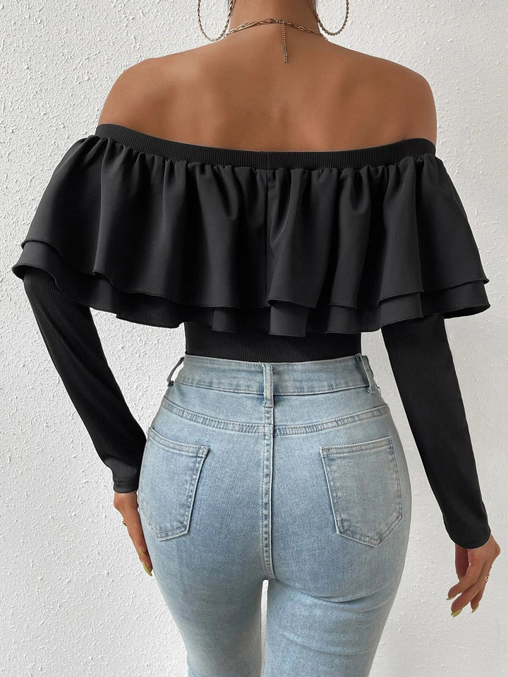 Off Shoulder Ruffle Bodysuit