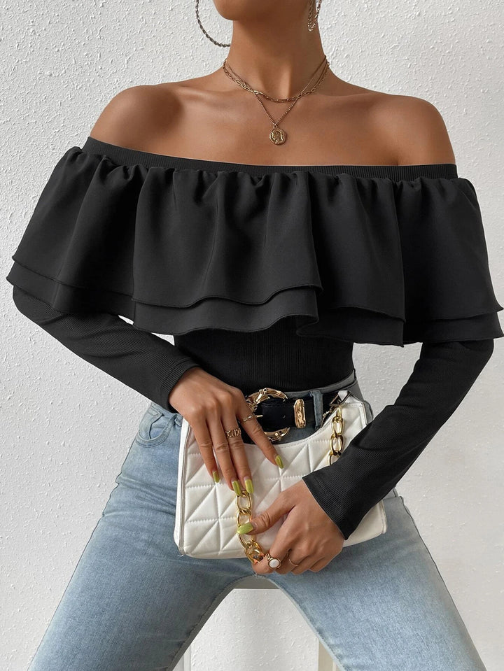 Off Shoulder Ruffle Bodysuit