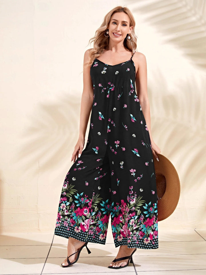 Floral Print Wide Leg Cami Jumpsuit