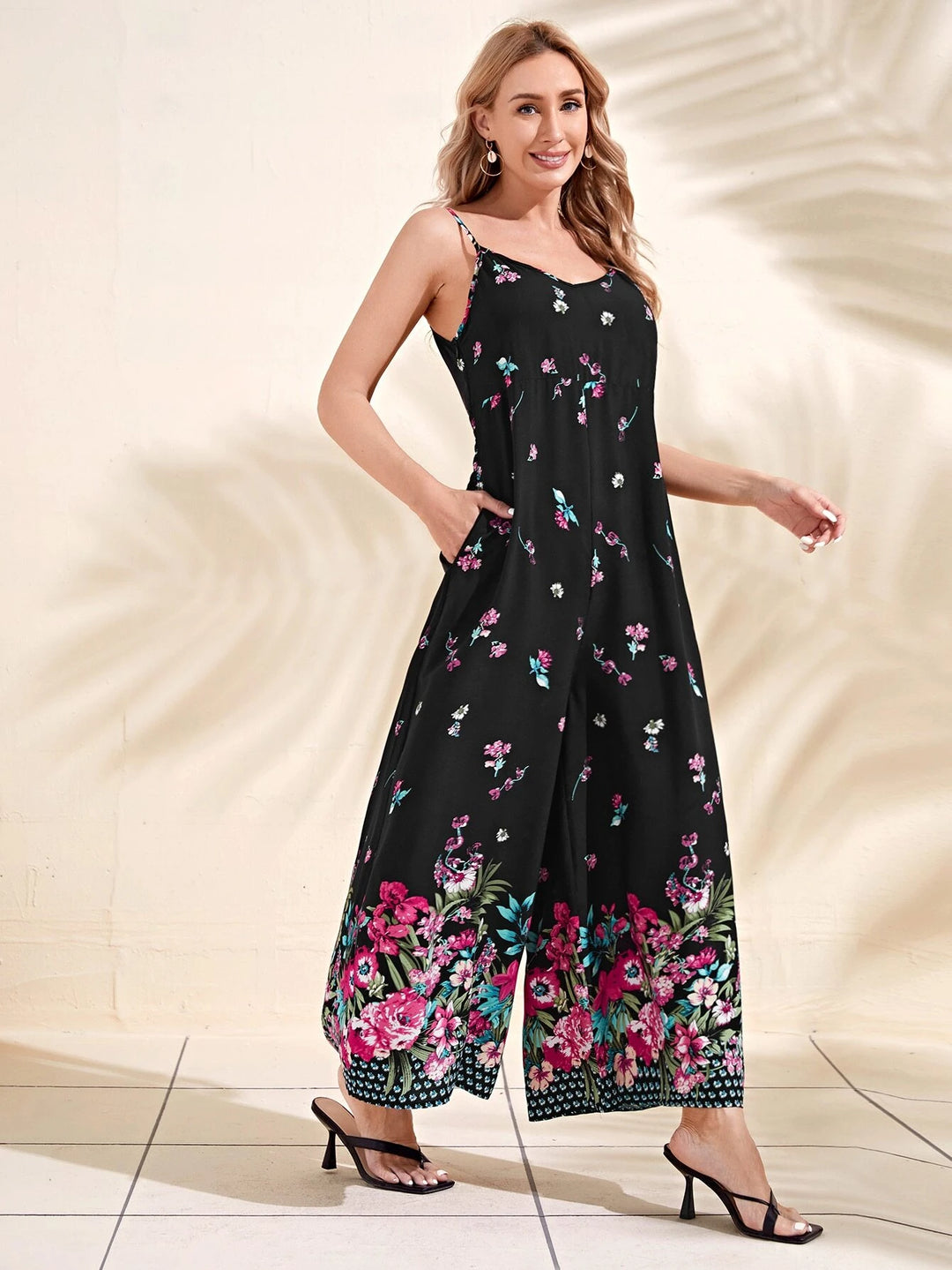 Floral Print Wide Leg Cami Jumpsuit