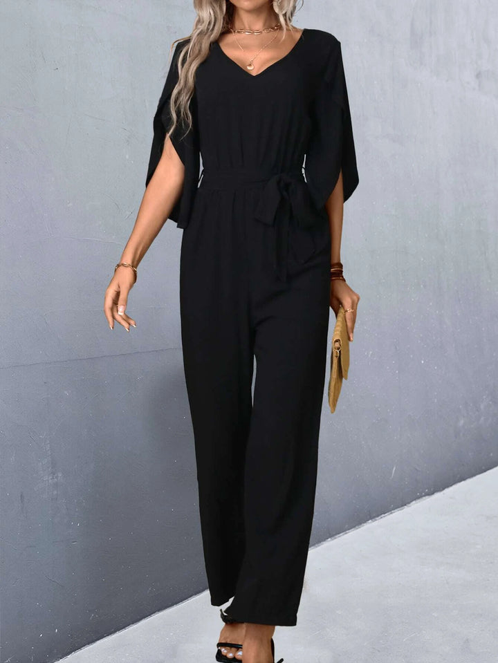 Split Sleeve Belted Jumpsuit