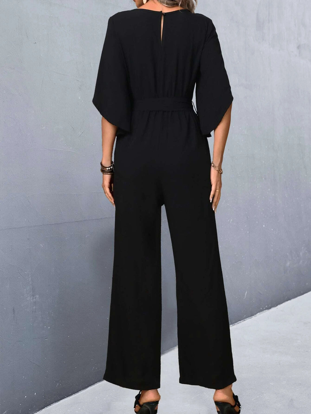 Split Sleeve Belted Jumpsuit