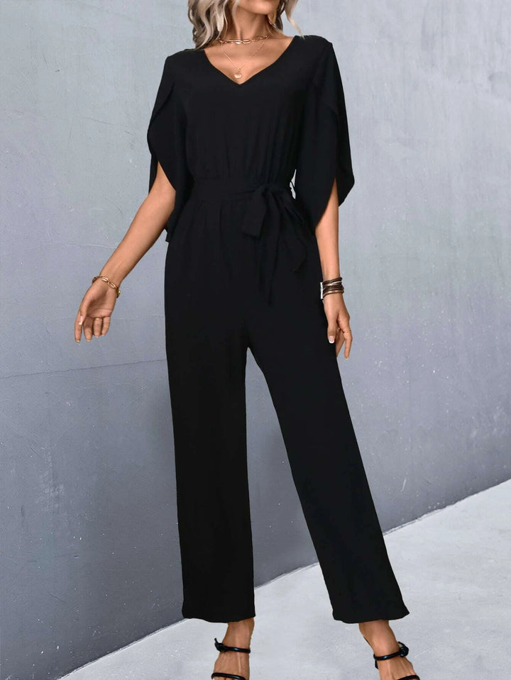 Split Sleeve Belted Jumpsuit