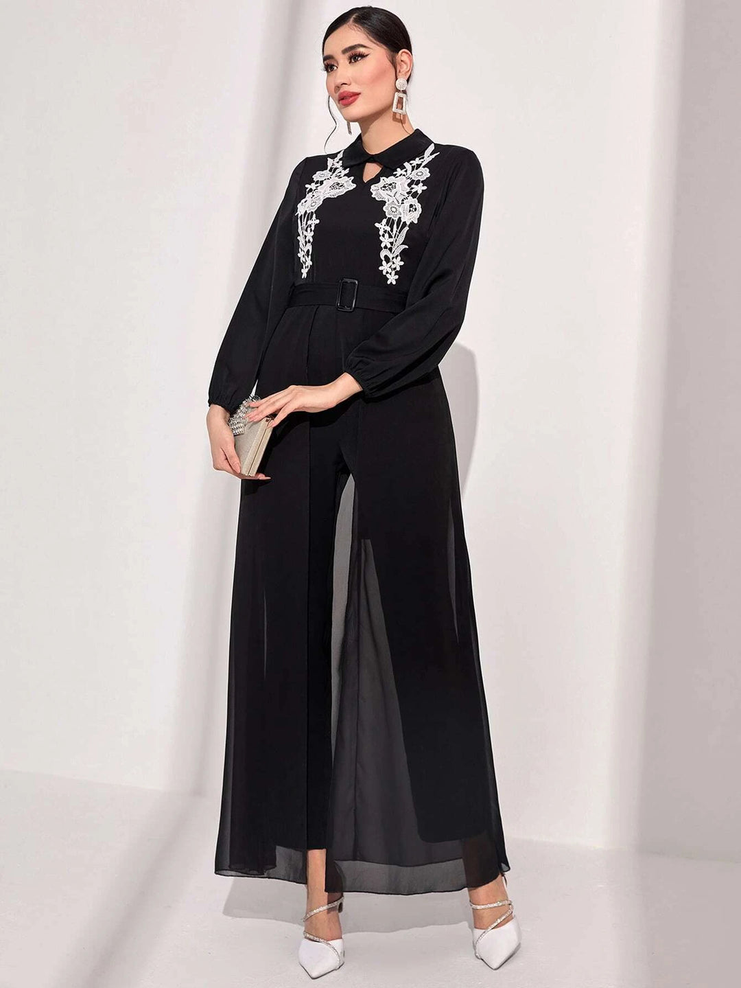 Keyhole Neckline Jumpsuit With Skirt