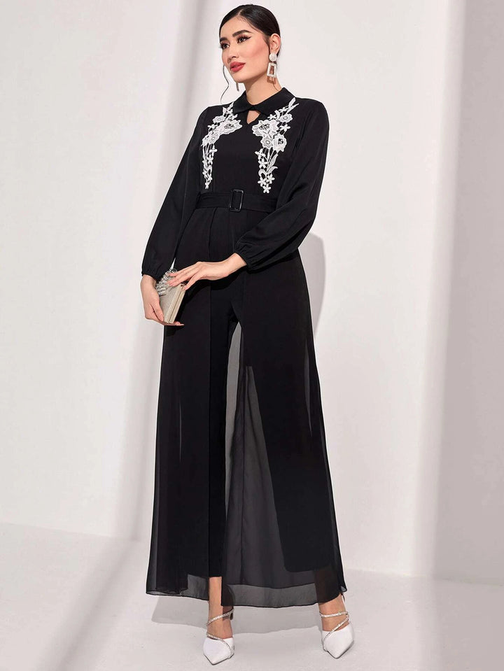 Keyhole Neckline Jumpsuit With Skirt