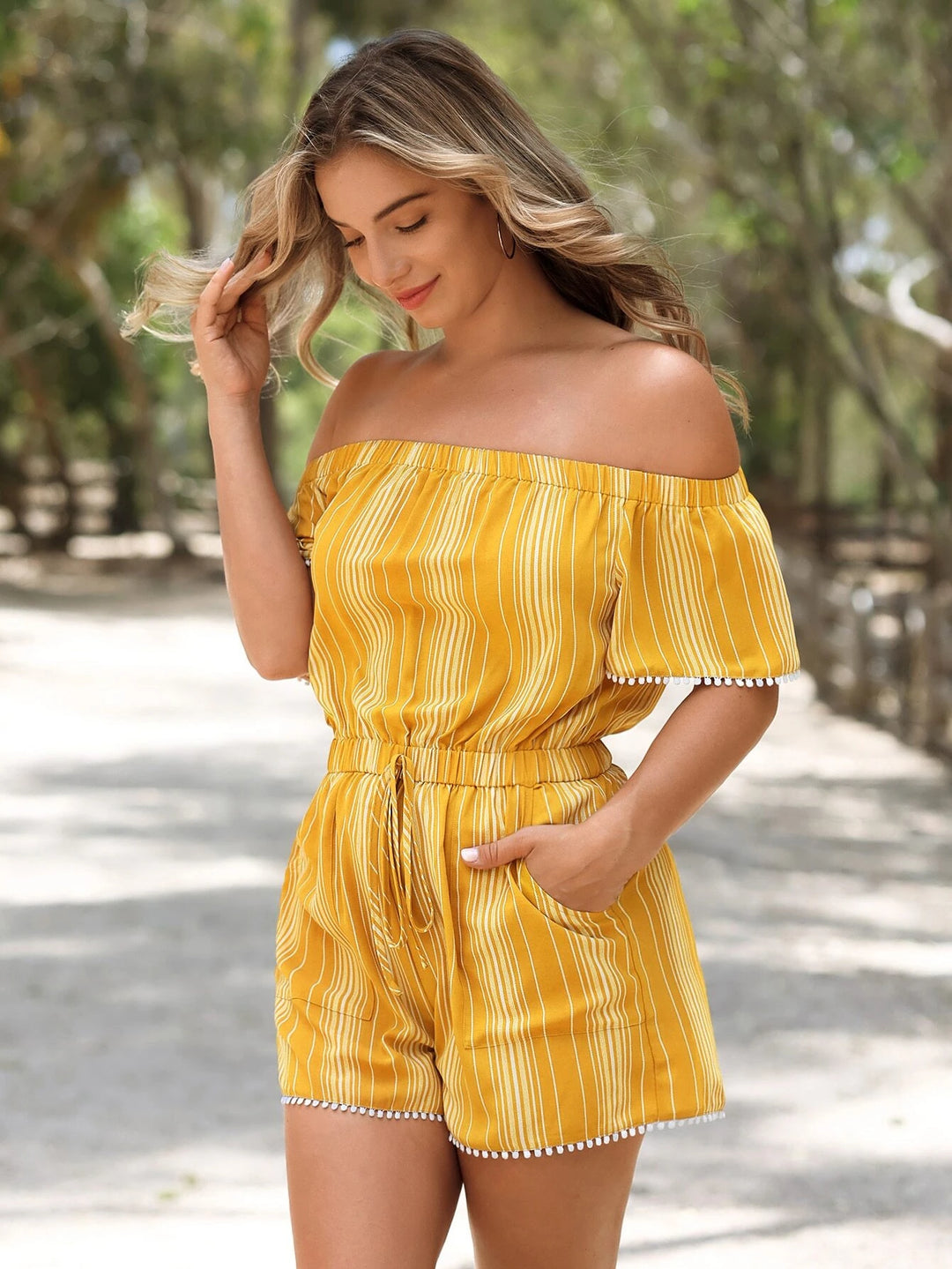 Off-Shoulder Front Knot Romper