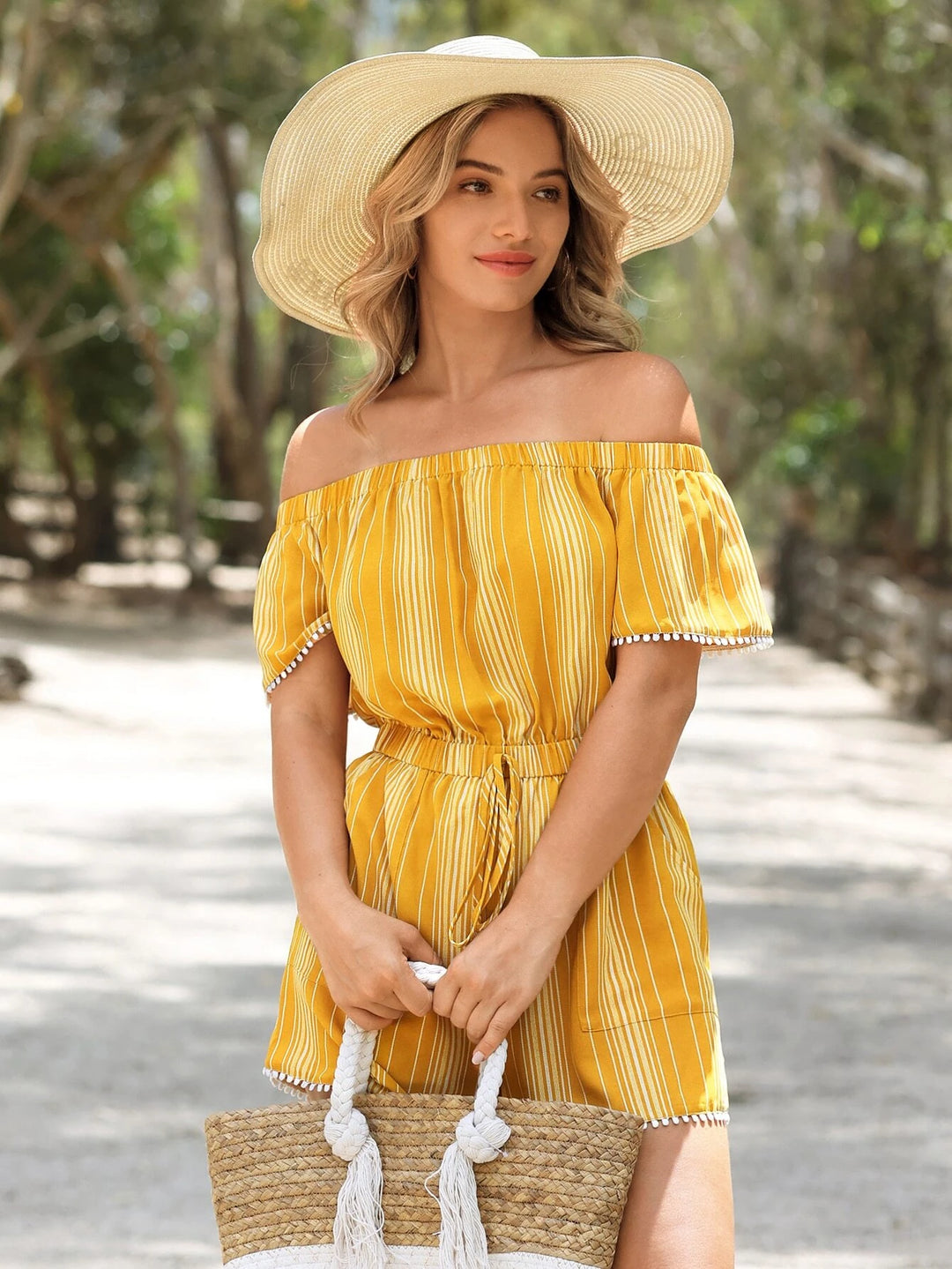 Off-Shoulder Front Knot Romper