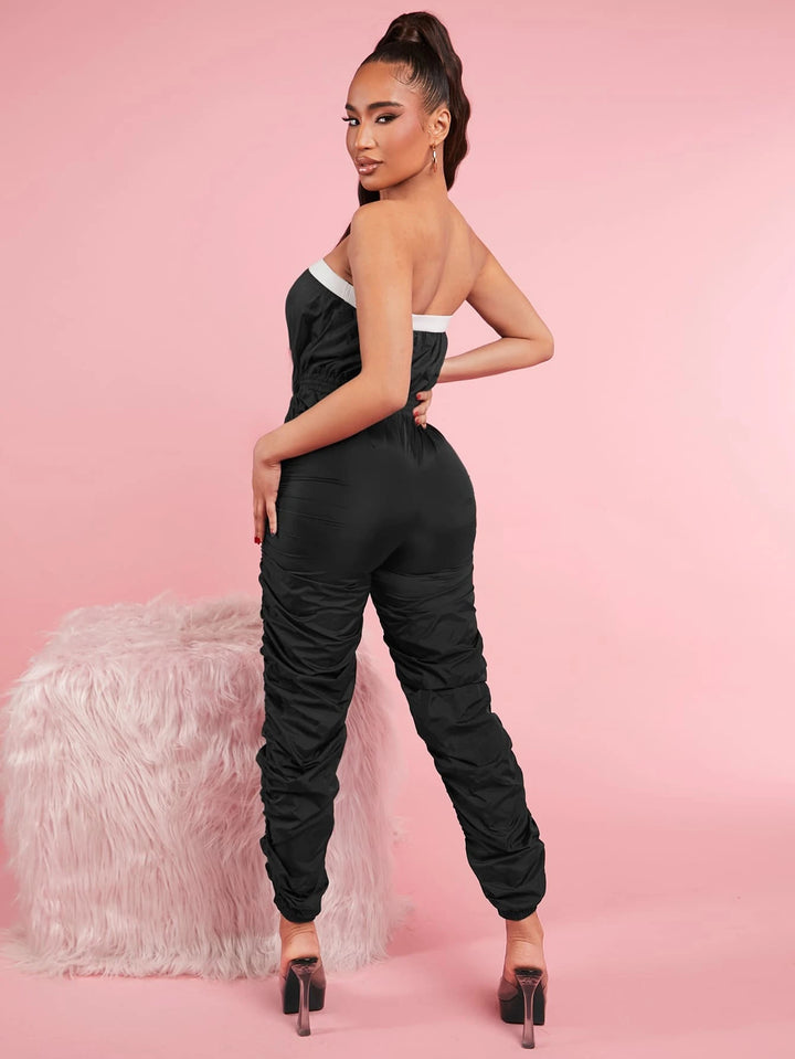 Drawstring Waist Ruched Tube Jumpsuit