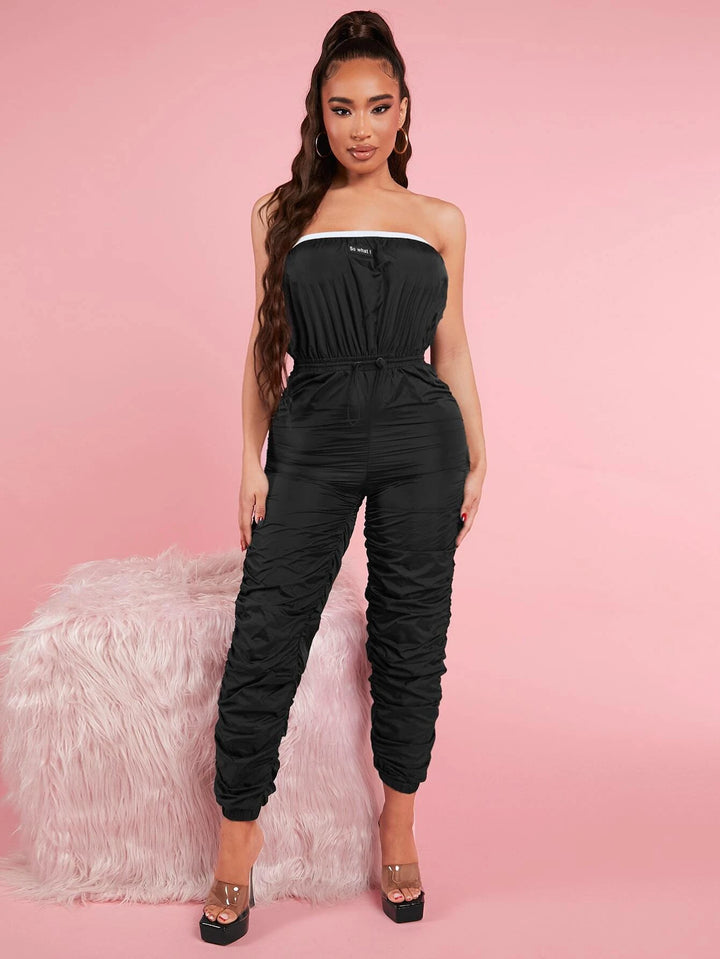 Drawstring Waist Ruched Tube Jumpsuit