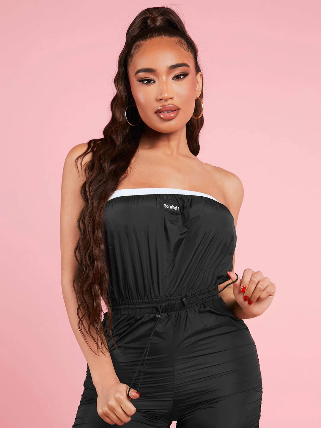 Drawstring Waist Ruched Tube Jumpsuit