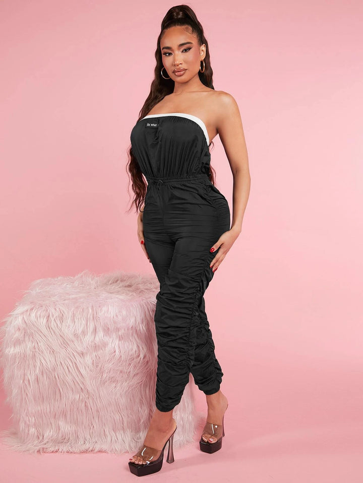 Drawstring Waist Ruched Tube Jumpsuit