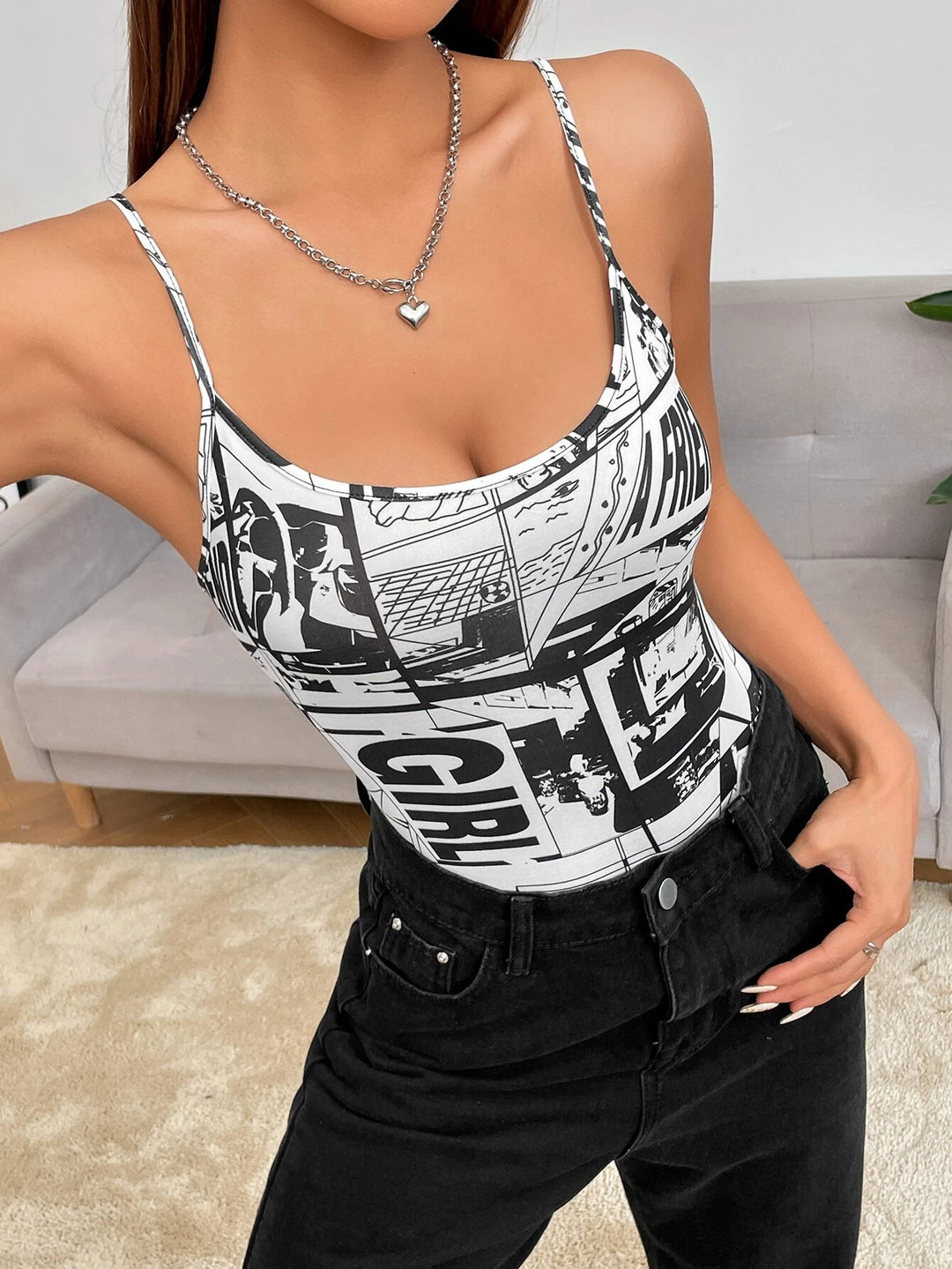 Letter Graphic Cami Bodysuit