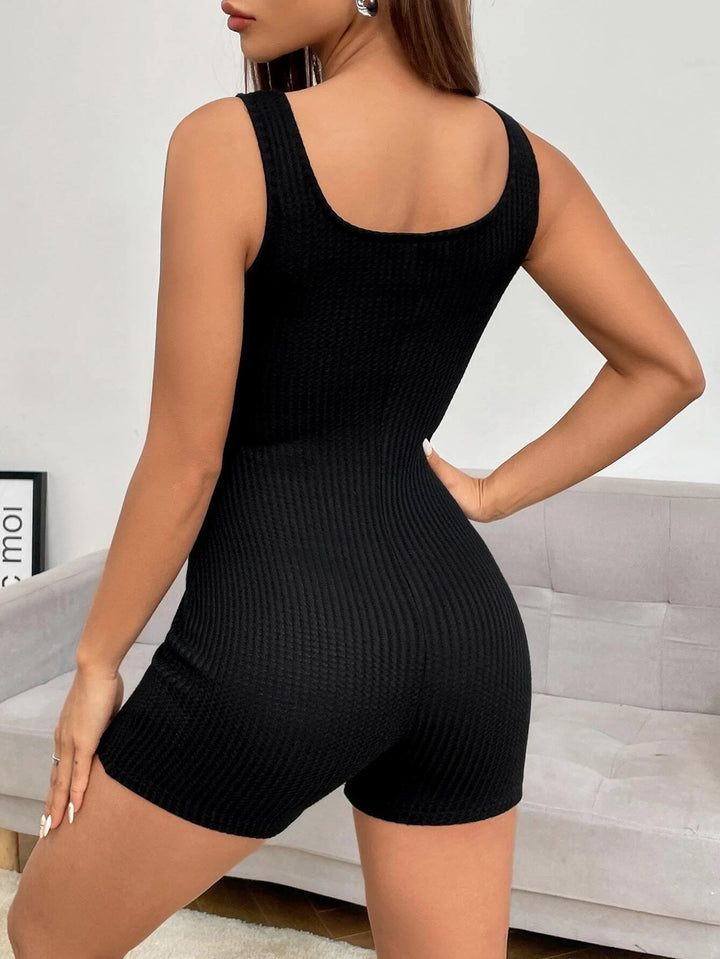 Half Button Unitard Tank Romper