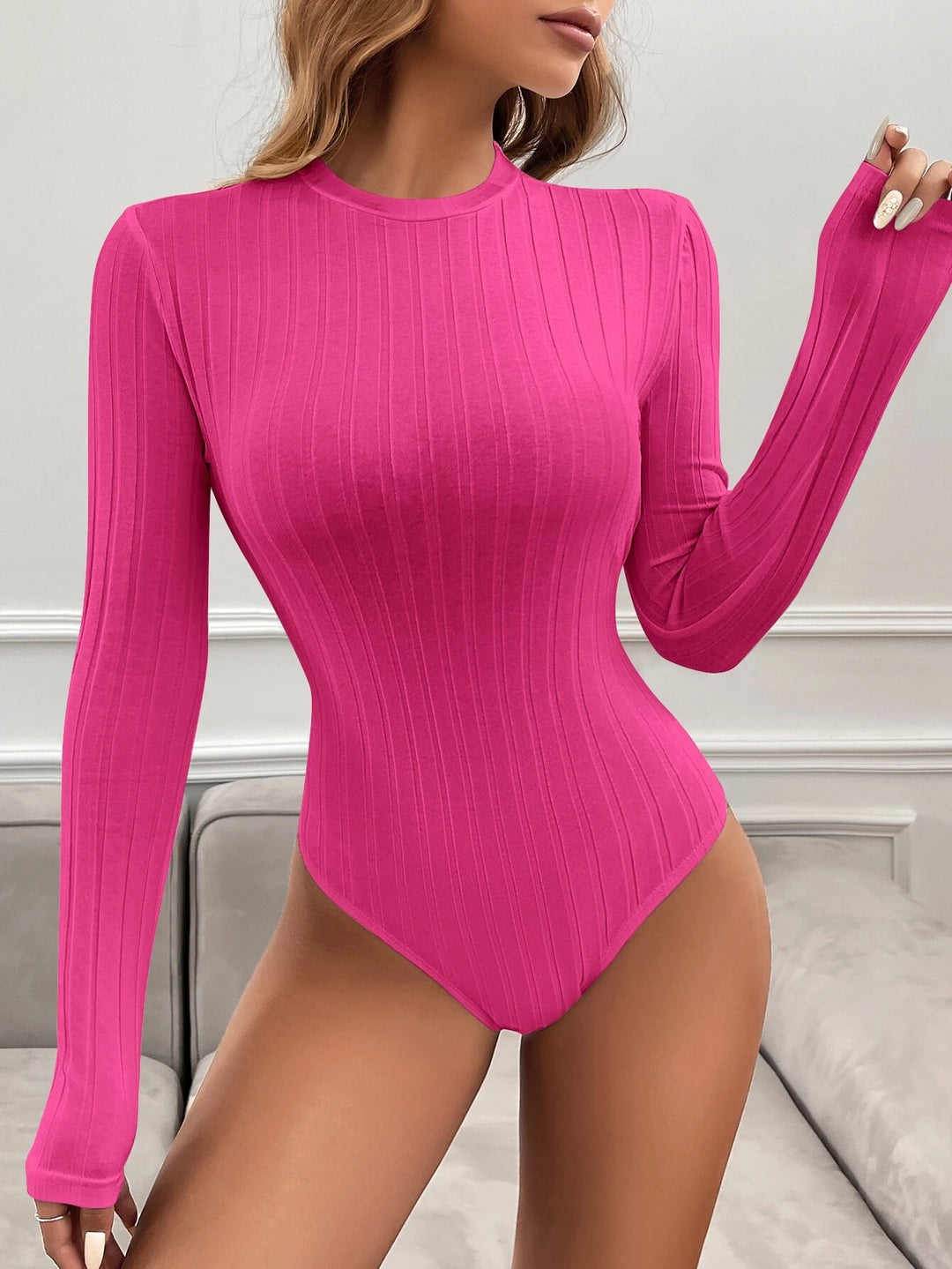Solid Colored Ribbed Knit Bodysuit
