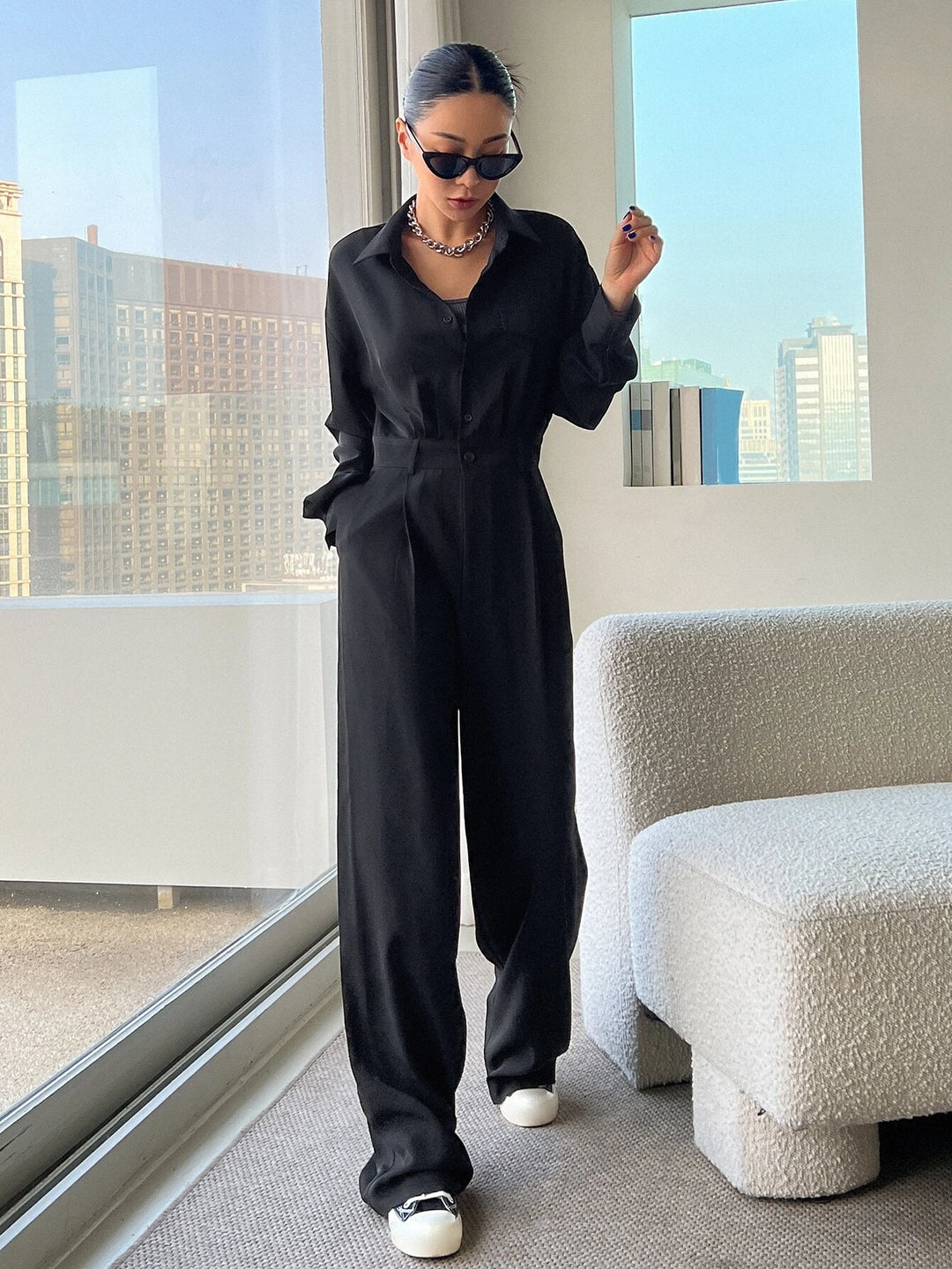 Long Sleeve Jumpsuit Without Belt