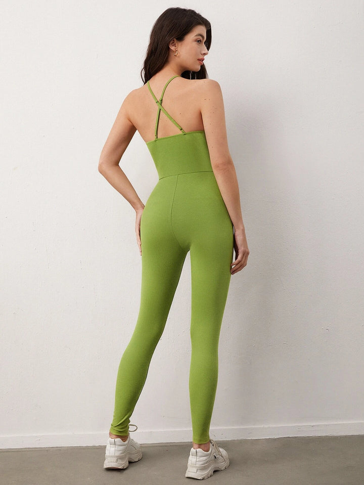 Solid Color Halter Unitard Jumpsuit