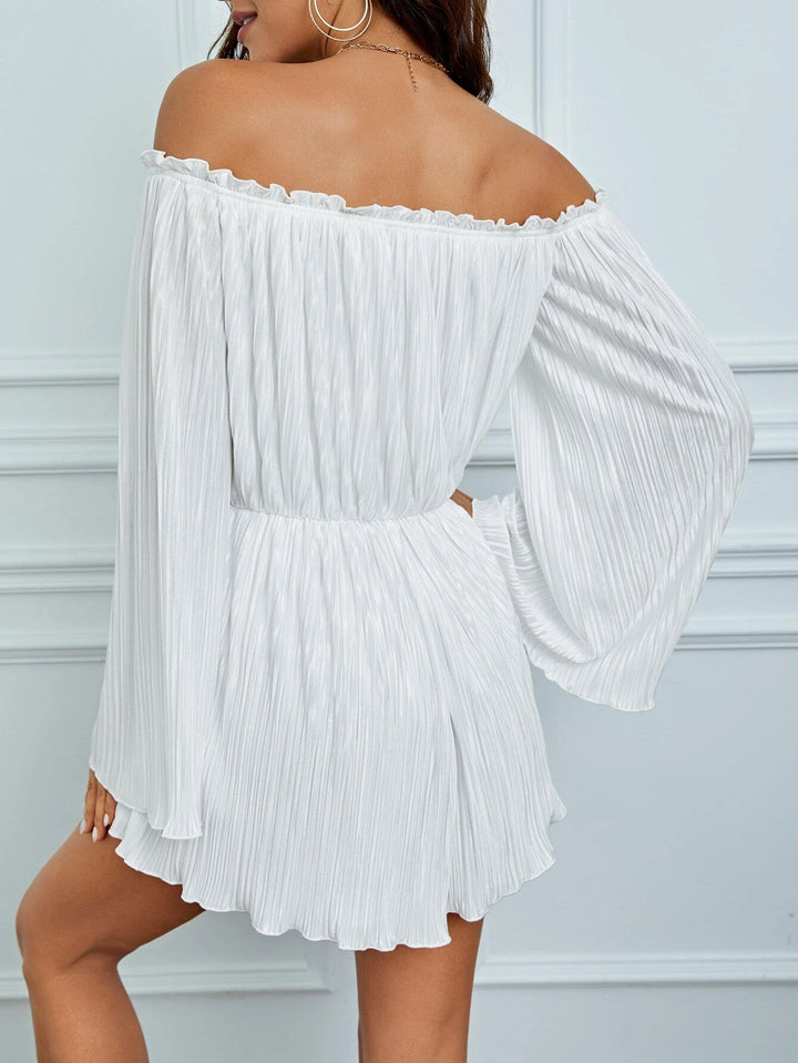 Off Shoulder Flounce Sleeve Plisse Romper