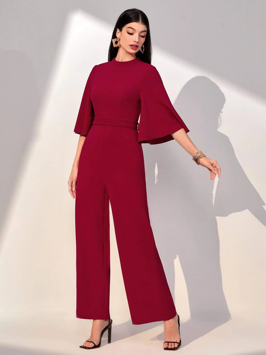 Flounce Sleeve Belted Jumpsuit