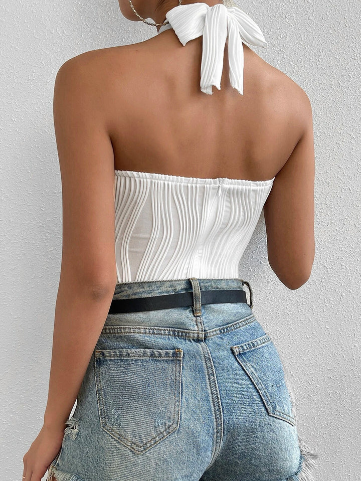 Sleeveless Cross Halter Bodysuit