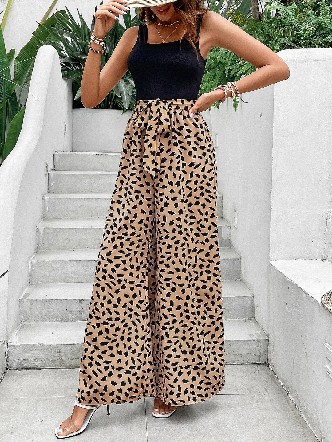 Dalmatian Print Belted Long Length Jumpsuit