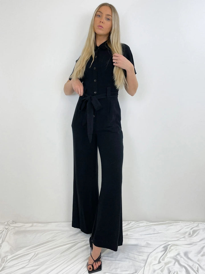 Button Front Belted Jumpsuit