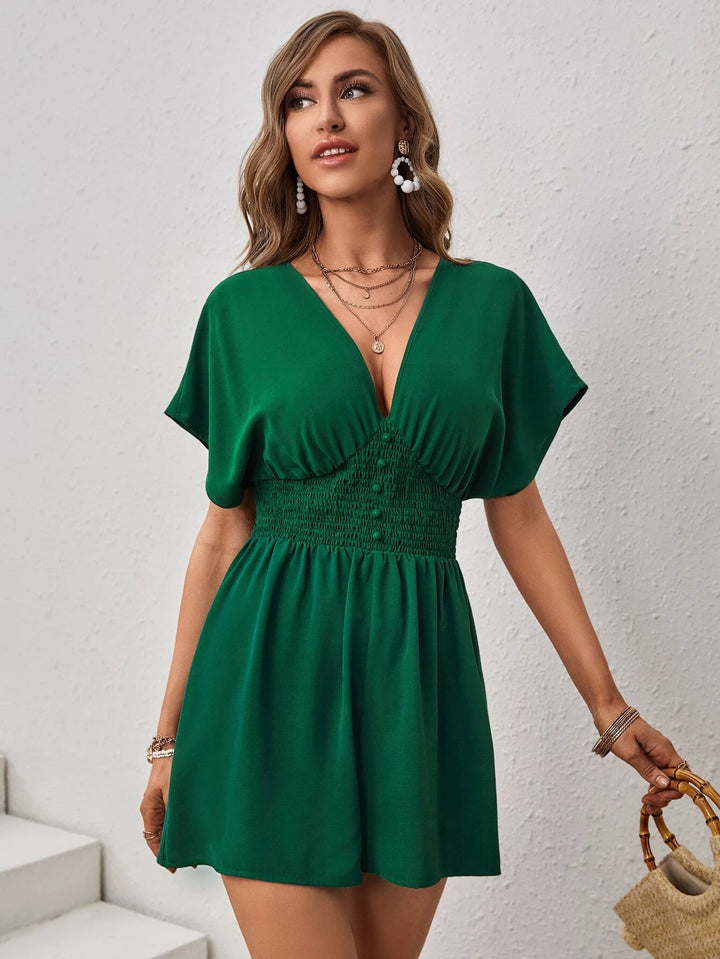 Solid Coloured Batwing Sleeve Romper