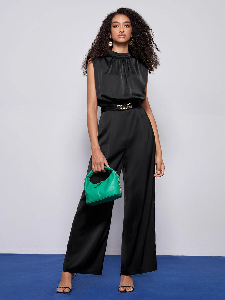 Split Back Wide Leg Jumpsuit With Belt