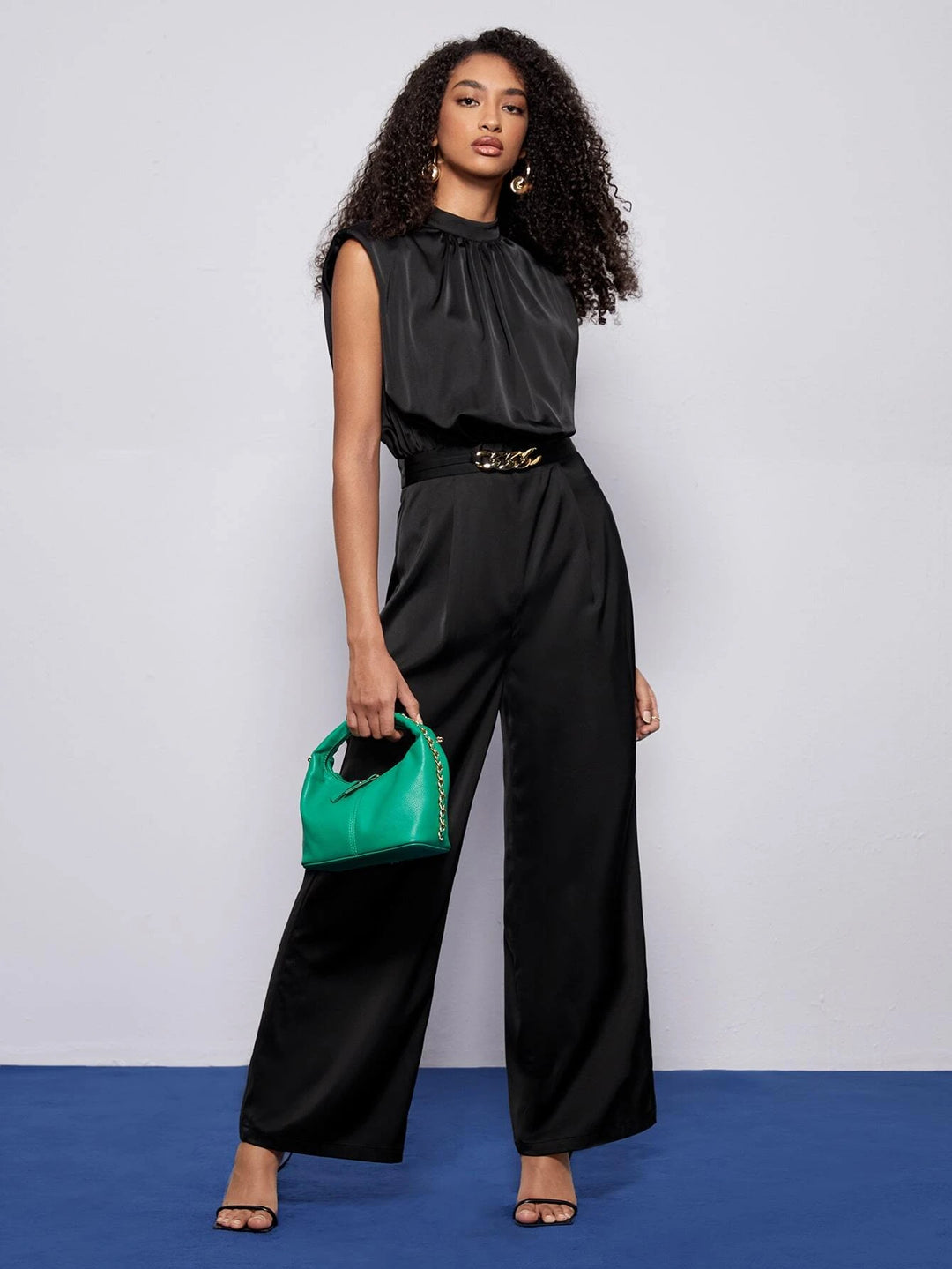 Split Back Wide Leg Jumpsuit With Belt