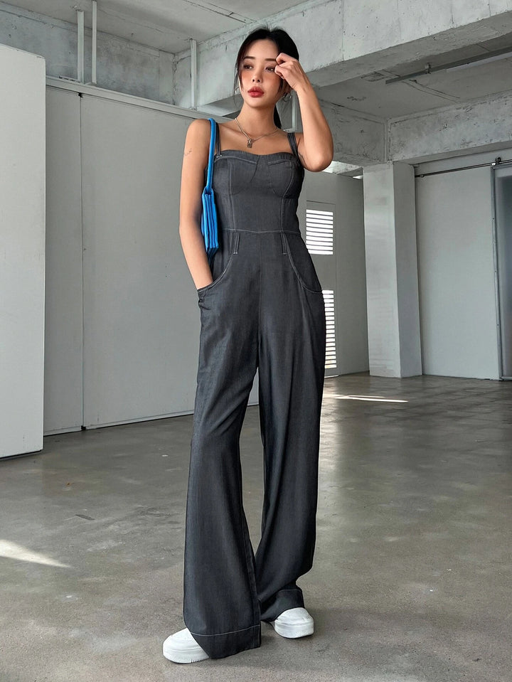 Casual Pocket Zip Cami Jumpsuit