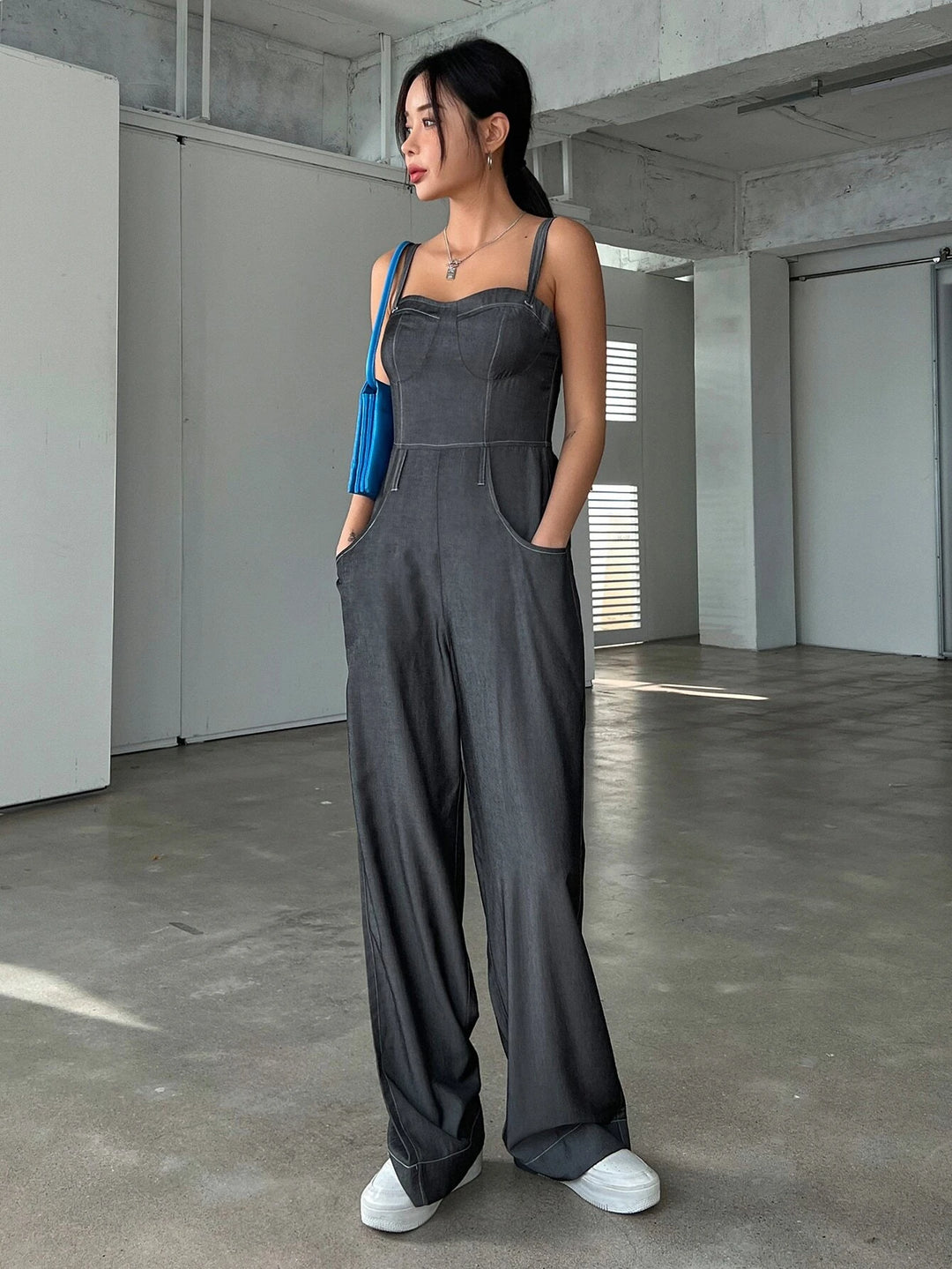 Casual Pocket Zip Cami Jumpsuit